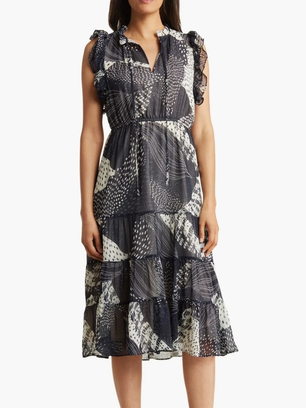 PHILOSOPHY RUFFLE TIERED GEORGETTE MIDI DRESS